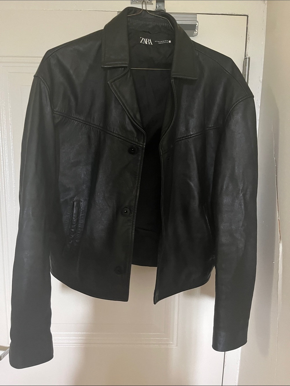 ZARA Black Women's Leather Button Jacket